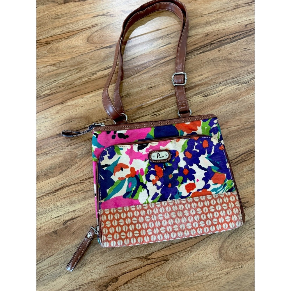 Plum Colorful Floral Crossbody Bag -‎ Vibrant Multi-Pattern Purse